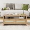 Coucheta 40" Boho Coffee Table with Storage, 2-Tier Rattan Console Table with Drawers & Open Shelf for Living Room, Apartment, Bedroom, Oak - 3 of 4