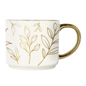 Sweet Water Decor Gold Leaves Gold Handle Mug - 14oz - 1 of 3