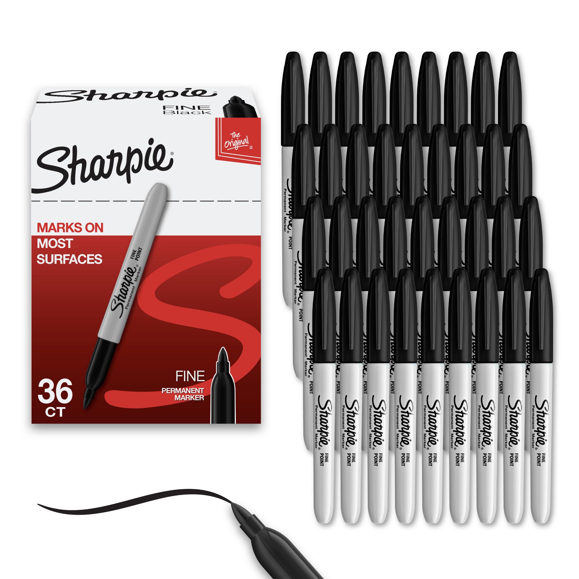 Sharpie 36ct Fine Black Markers Box: Bulk Permanent Art & Office Supplies, Adult Use, Fine Point
