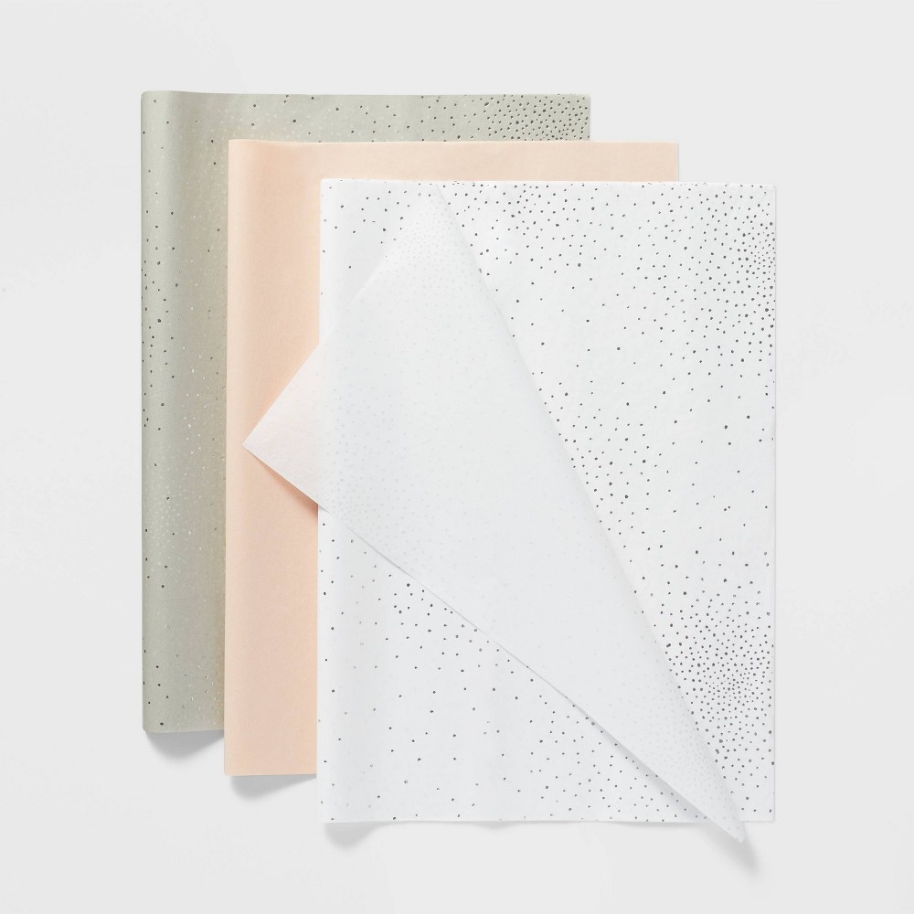 20ct Foil Dots with Foil Dots Gift Wrap Tissue Gray/Pink/White - Spritz 8pack 