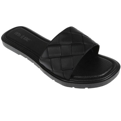Fifth & Luxe Women's Woven PCU Slide Sandals - Open Toe Flats for Women