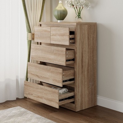 FUFU&GAGA Multi - Drawer Wood Grain Storage Chest with Hidden Compartment - Secure & Stylish Bedroom Organizer Bedside Table