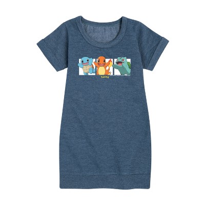 - Pokémon - Squirtle, Charmander and Bulbasaur Graphic Short Sleeve Fleece Dress