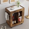 VYNXARIA Mid-century modern style movable side cabinet for sofa, household brown trolley storage locker and shelf for living room. - 2 of 4