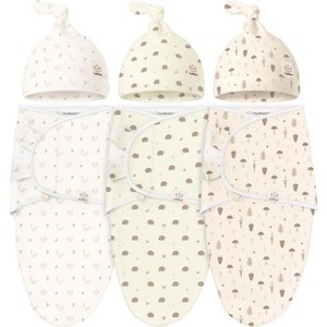 3-Pack Organic Baby Swaddle Sleep Sacks with Knot Hats, Newborn Baby Swaddles Wrap 0-3 Months, Ergonomic Wearable Blanket - 1 of 4