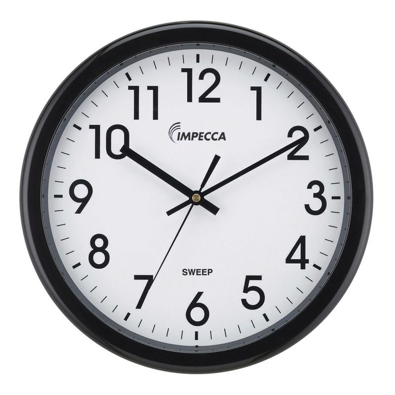 Impecca 14 Inch Sweep Movement Wall Clock, Black Frame, 1 of 5