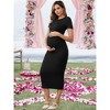INSPIRE CHIC Women's Maternity Dress Bodycon Midi Fitted Side Ruched Ribbed Knit Short Sleeve Pregnancy Photoshoot Baby Shower Church - 2 of 4