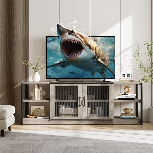 Farmhouse TV Stand for 75/80 inch TV, Entertainment Center with Storage Cabinet, Industrial TV Console Cabinet with Mesh Doors - 1 of 4