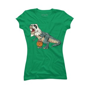 Junior's Design By Humans Trex Ghost Costume Design Funny Halloween Dinosaur By Threadlets T-Shirt - 1 of 3