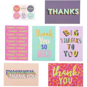 Paper Junkie 48-Count Thank You Card with Envelopes & Stickers Bulk, 6 Trendy Colorful Designs Cheerful Notes - 1 of 4