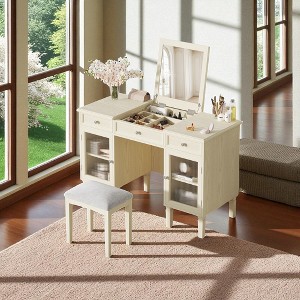 2-in-1 Vanity Desk with Flip-Top Mirror, Dressing Table Set with Stool and Storage, Multi-Functional Computer Desk for Small Spaces - 1 of 4