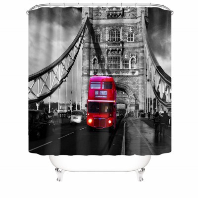 Red Bus Shower Curtains for Bathroom Waterproof Fabric Bath Curtain Durable Soft Stylish Bathroom Decor 72x72 Inch