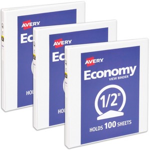 Avery Economy View 3 Ring Binder, 1/2 Inch Round Rings, 3 White Binders (05706) - 1 of 4