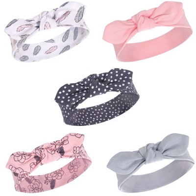 Yoga Sprout Baby and Toddler Girl Cotton Headbands 5pk, Feather Floral, 0-24 Months