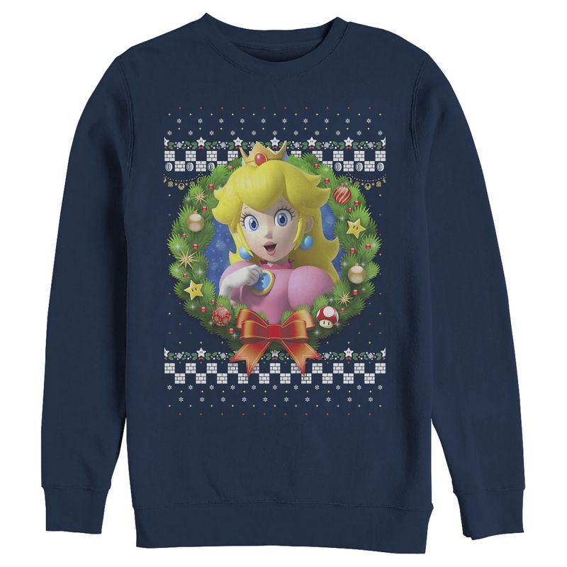 Men's Nintendo Christmas Peach Wreath Sweatshirt, 1 of 4