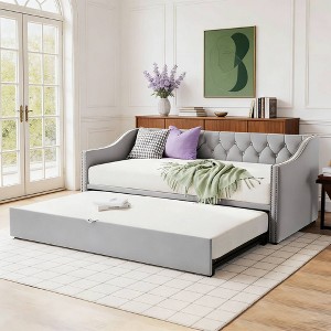 Luxystar Twin Upholstered Velvet Daybed with Pop Up Trundle, Converts from Twin to King Size for Living Room - 1 of 4