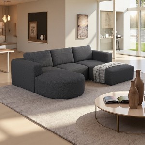 104.32" Yarn Fleece U-Shaped Modular Sectional Sofa, Sleeper with Chaise & Ottoman - 1 of 4