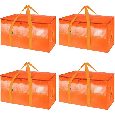 4-Pack Oversized Moving Bags with Reinforced Handles, Heavy-Duty Storage Tote for Clothes, Moving Supplies (Orange)
