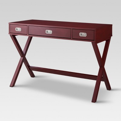 Campaign Wood Writing Desk With Drawers 