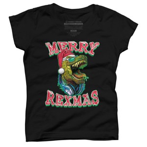 Girl's Design By Humans Merry RexMas T Rex Christmas Dinosaur By MudgeStudios T-Shirt - 1 of 3