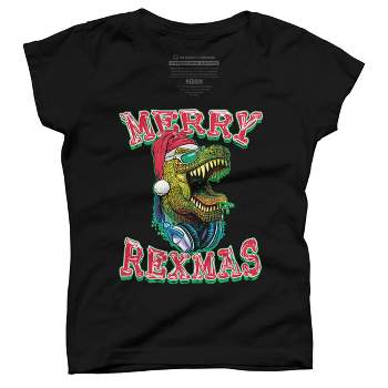Girl's Design By Humans Merry RexMas T Rex Christmas Dinosaur By MudgeStudios T-Shirt