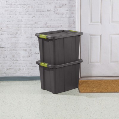 Tuff1 30-Gallon Stackable Black Plastic Storage Tote with Green Latches