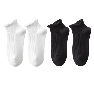 Anna-Kaci 4 Pairs Women's Ultra-Thin Ribbed Ankle Socks Soft Stretch Breathable Design in Multiple Color Combinations - 1 of 4