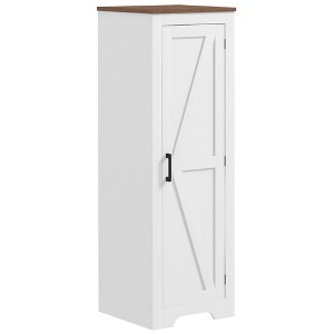 HOMCOM Farmhouse Storage Cabinet with Adjustable Shelf, Single Barn Door Accent Cabinet for Living Room, Floor Pantry Cabinet, White - 1 of 4