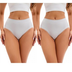 INSPIRE CHIC 2 Pcs Women's Lace Trim Panties Full Coverage Mid-Waisted Butt Lifter No Trace Briefs - 1 of 4