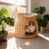 Artloge Double Handwoven Rattan Elevated Cat Bed Dome Wicker Pet Basket Elevated Pet Condo Indoor with Soft Cushions for Multiple Kittens - 3 of 4