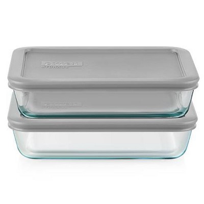 Pyrex Simply Store 4pc 3 Cup Rectangular Glass Food Storage Value Pack - Gray