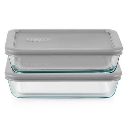 Pyrex Simply Store 4pc 3 Cup Rectangular Glass Food Storage Value Pack - Gray