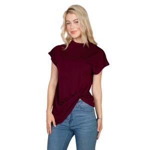 Slickblue Women's Twist Front Batwing Sleeve Tee, Relaxed Fit, Short Sleeve T-Shirt, Casual Style, 4 Colors, Size S-L - 1 of 4