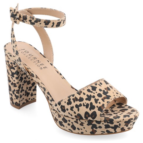 Journee Collection Womens Nairri Open Toe High Block Heel Pumps Leopard 6.5 Target