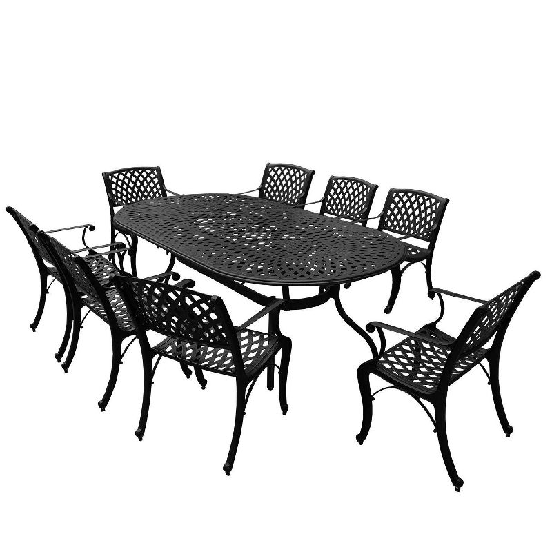 9pc Outdoor Dining Set with 95&#34; Mesh Lattice Aluminum Oval Table &#38; Modern Arm Chairs - Oakland Living, 1 of 12