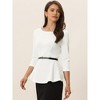 INSPIRE CHIC Women's 3/4 Sleeve Belted Elegant Business Work Peplum Top - 4 of 4