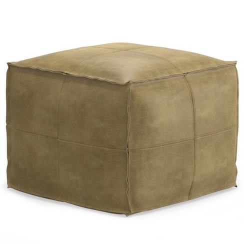 Erving Square Pouf Distressed Sandcastle - Wyndenhall: Genuine Buffalo Leather, No Assembly Required - image 1 of 4