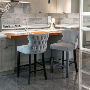 NicBex Velvet Bar Stools Set of 2/4,Counter Stools with Button Tufted,Wing-Back Bar Chairs with Chrome Nailhead Trim,Stools for Kitchen Counter - 1 of 4