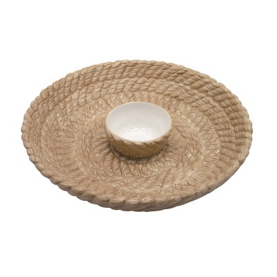 Transpac Dolomite 12.25 in. Brown Woven Look Chip and Dip Set of 2