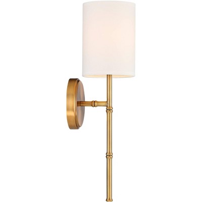 Abigale Brass and White Fabric Modern Wall Sconces Set of 2