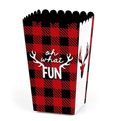 Big Dot of Happiness Prancing Plaid - Christmas and Holiday Buffalo Plaid Party Favor Popcorn Treat Boxes - Set of 12