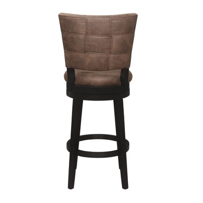 Chestnut Brown Faux Leather & Black Rubberwood Swivel Barstool