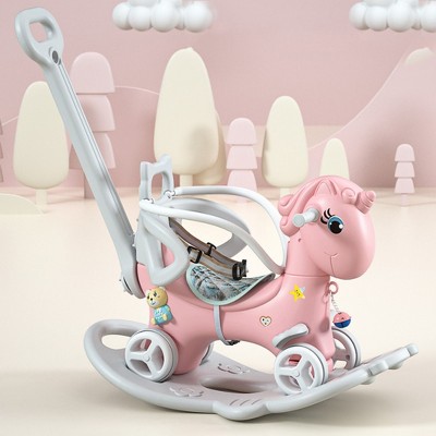 Rocking Horse for Toddlers, Balance Bike Ride On Toys with Push Handle, Backrest and Balance Board, for Baby Girl & Boy, Unicorn Kids Riding