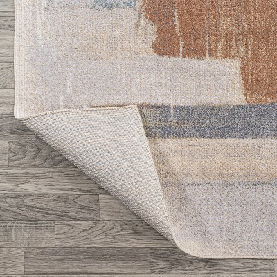 Cream and Multi Abstract Synthetic Washable 4' x 6' Rug
