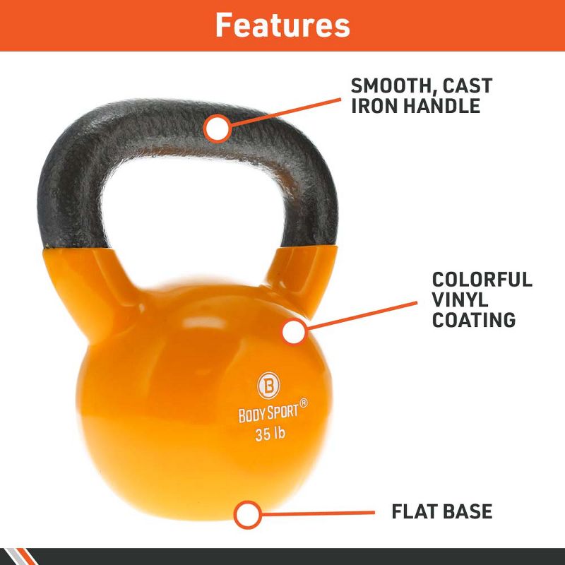BodySport Cast Iron Kettlebell Weight, Strength Training Equipment for Home Gym, 40 lb., Dark Green, 5 of 8