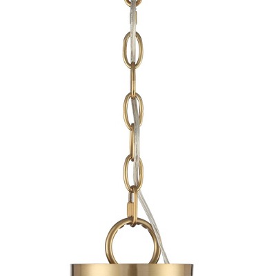 Warm Brass and Crystal 33" Chandelier with Off-White Drum Shades