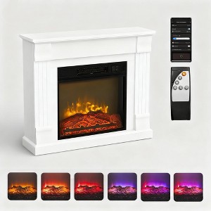 ROVSUN 32''W Freestanding Electric Fireplace Stove with Mantel & Smart App Control, 1400W Space Heater with 6 Realistic Flame & Timer for Home - 1 of 4