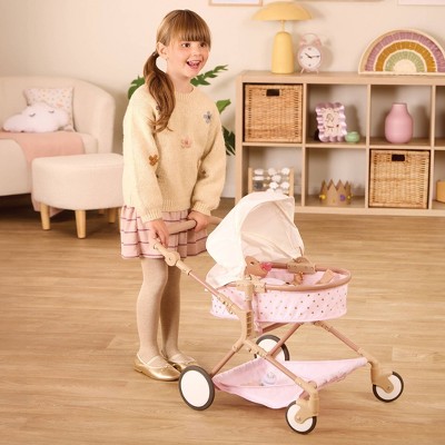 LullaBaby Pink and Beige Doll Stroller Set with Golden Stars