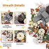Coucheta 20 Inch Fall Wreath - Pumpkin Wreath with Bow Leaves Pine Cones, Autumn Decor for Wall Window Outdoor Porch, Black & White - 3 of 4