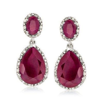 Ross-Simons 12.90 ct. t.w. Ruby and .35 ct. t.w. Diamond Drop Earrings in Sterling Silver